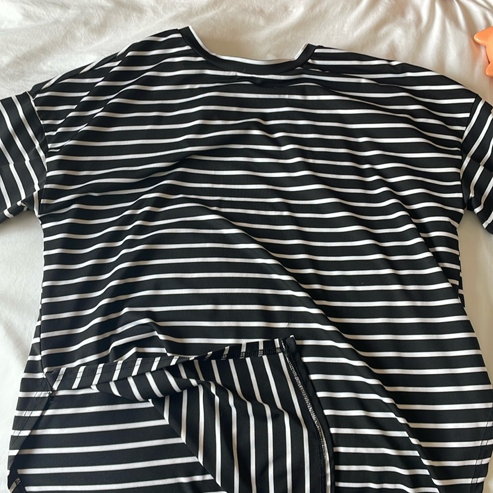 black and white striped t shirt with slit